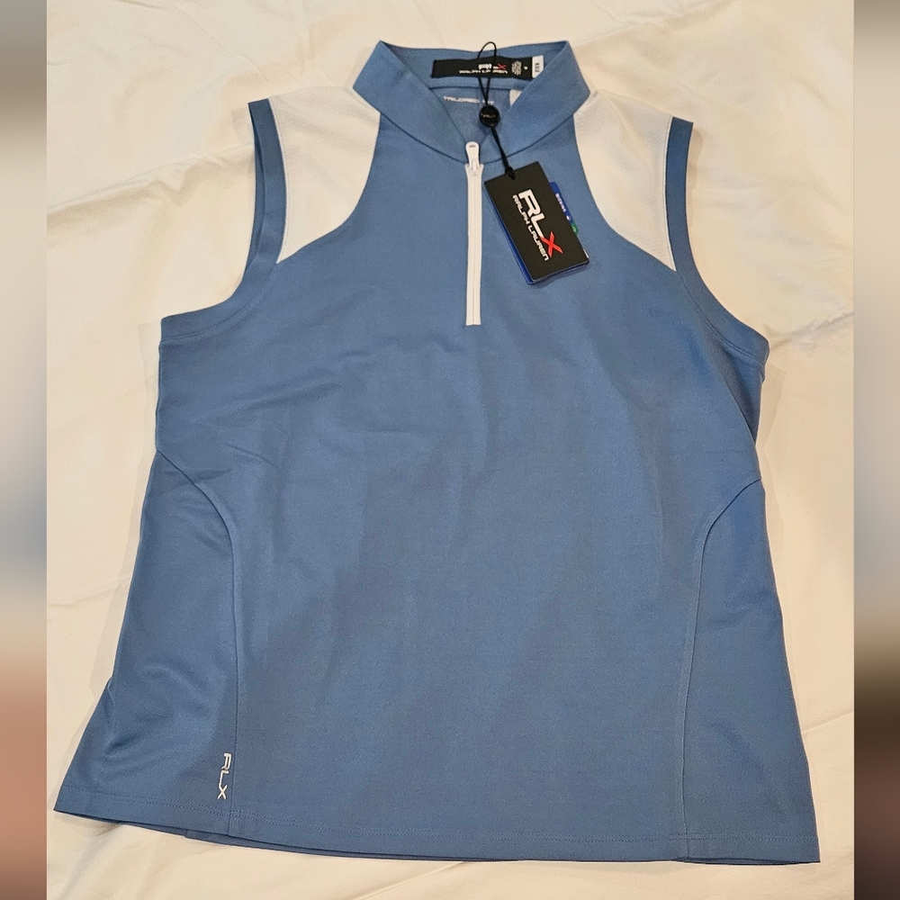 NWT RLX Ralph Lauren Light Blue and White Sleeveless Golf Tank Top: Size- Medium - Picture 3 of 8